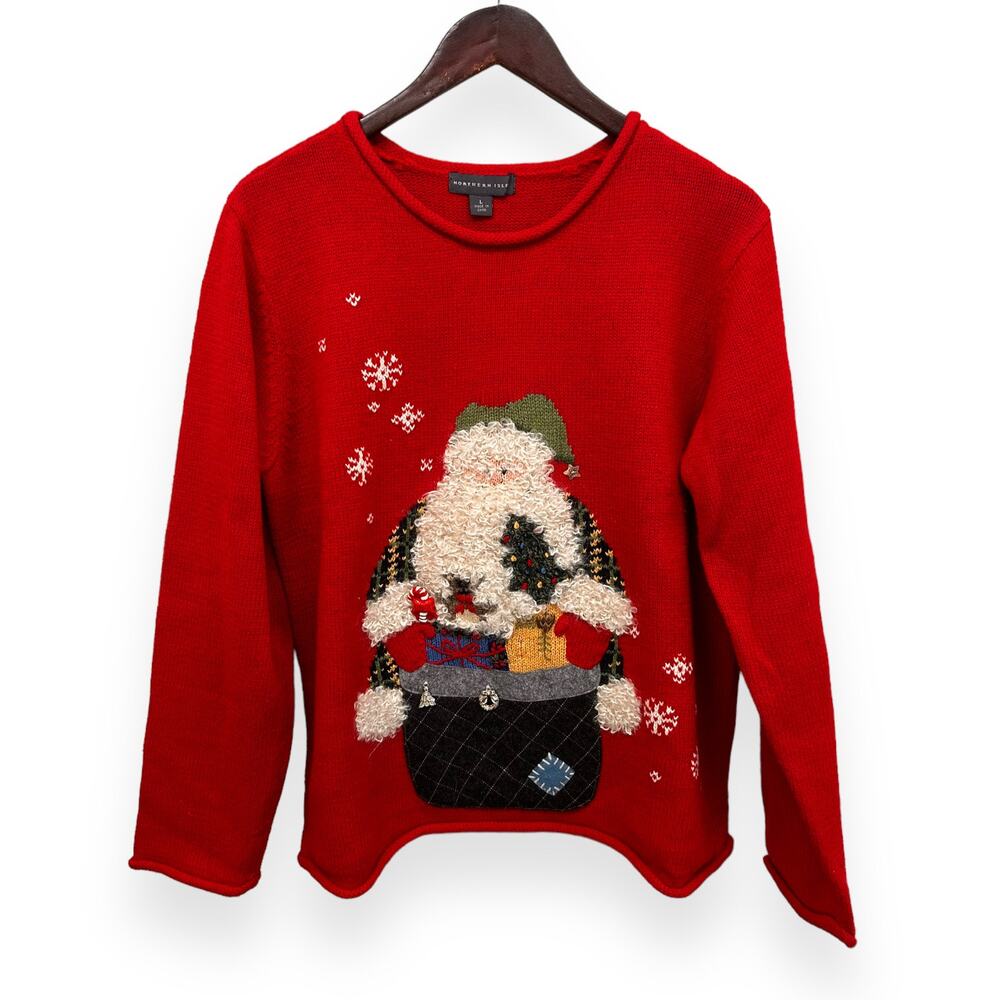 Northern Isles Embroidered Knit Santa Sweater Size Large